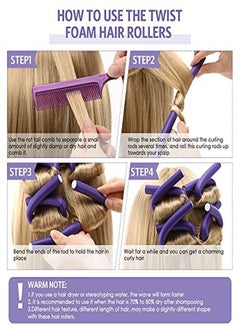 Chuangdi 20 Pcs Flexible Curling Rods Twist Foam Hair Rollers Soft Foam No Heat Hair Rods Rollers Curlers And Steel Pintail Comb Rat Tail Comb For Women Girls Long And Short Hair (0.31 X 9.4 Inch Purple)  - Image 3