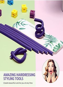 Chuangdi 20 Pcs Flexible Curling Rods Twist Foam Hair Rollers Soft Foam No Heat Hair Rods Rollers Curlers And Steel Pintail Comb Rat Tail Comb For Women Girls Long And Short Hair (0.31 X 9.4 Inch Purple)  - Image 5