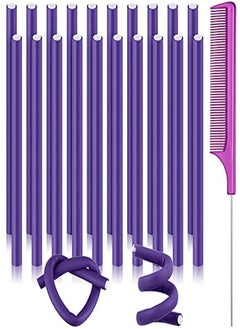 Chuangdi 20 Pcs Flexible Curling Rods Twist Foam Hair Rollers Soft Foam No Heat Hair Rods Rollers Curlers And Steel Pintail Comb Rat Tail Comb For Women Girls Long And Short Hair (0.31 X 9.4 Inch Purple)  - Image 1