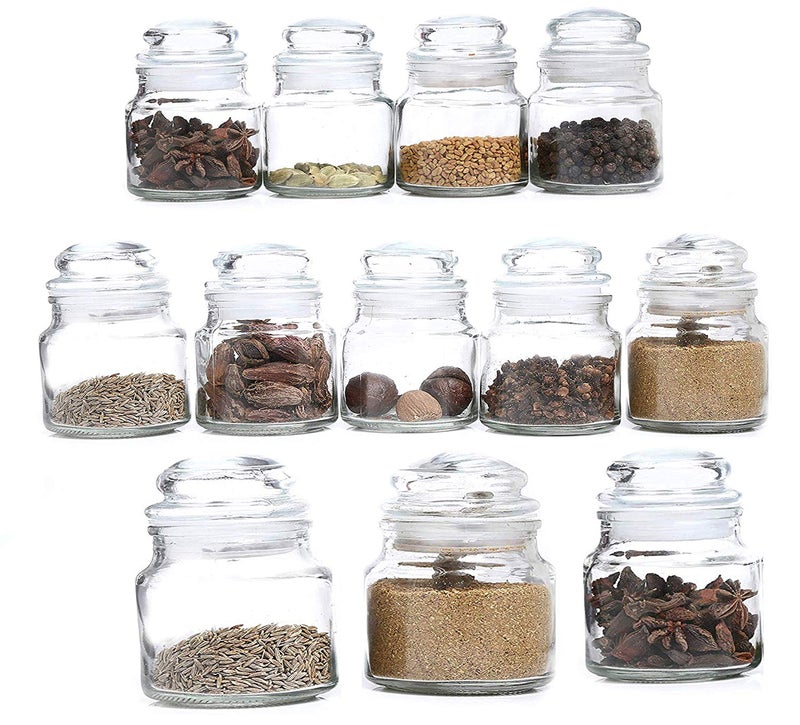 Pure Source India Glass Spice Jar Container- 60ml, Set of 10 Pcs - Transparent - Image 1