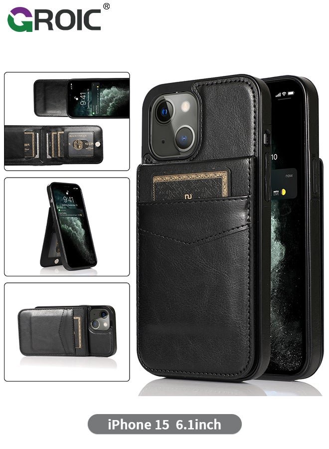 GROIC Compatible with iPhone 15 Case Wallet with Credit Card Holder, Flip Leather Magnetic Clasp Kickstand Heavy Duty Protective Cover for iPhone 15 - Image 1