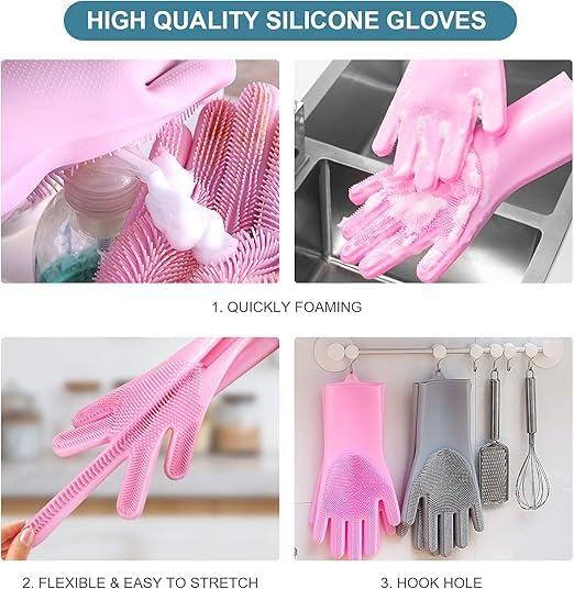 CLAPONE Gloves for Washing Dishes/Hand Gloves for Kitchen/Kitchen Gloves for Dishwashing/Dish Washing for Women/Cleaning/Rubber Scotch/Home Essentials/Silicone/cooking/Bathroom/Car- Multicolor - Image 5