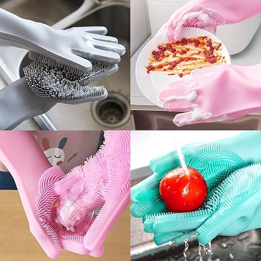 CLAPONE Gloves for Washing Dishes/Hand Gloves for Kitchen/Kitchen Gloves for Dishwashing/Dish Washing for Women/Cleaning/Rubber Scotch/Home Essentials/Silicone/cooking/Bathroom/Car- Multicolor - Image 3
