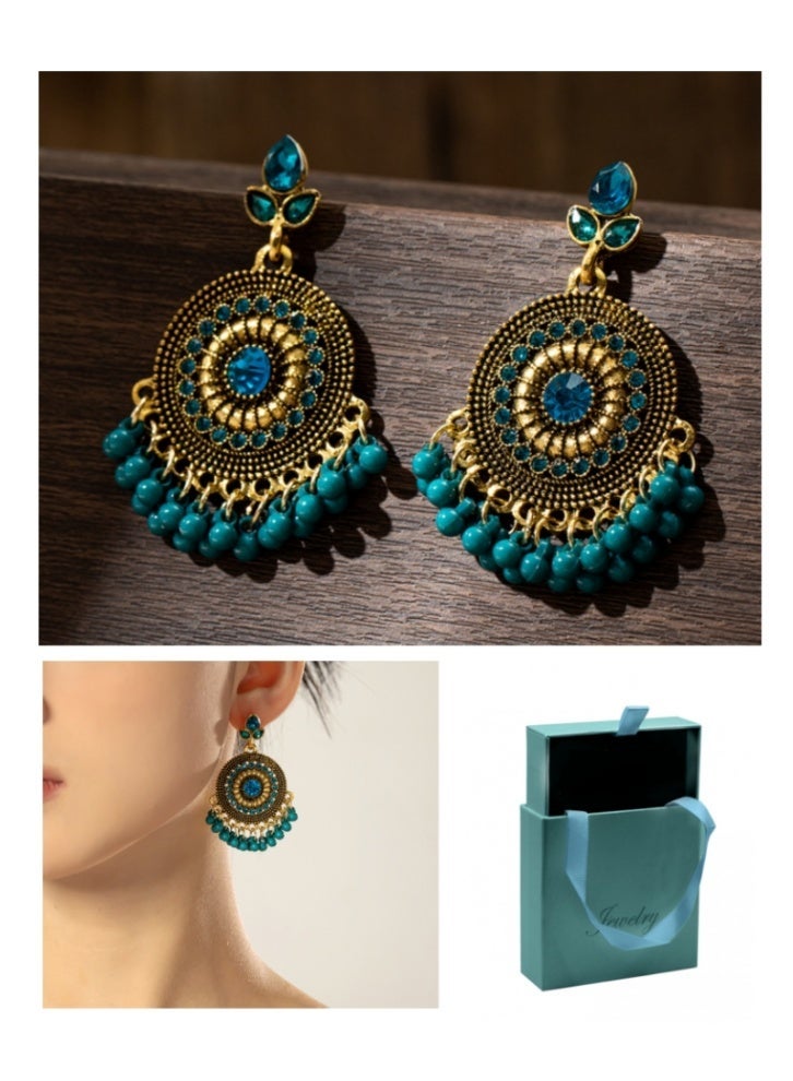 لاتين أقراط نسائية مطلية بالذهب عيار 18 قيراطًا، أقراط جومكا هندية، أقراط أذن عتيقة، أقراط مجوهرات عصرية لحفلات الزفاف - Image 1