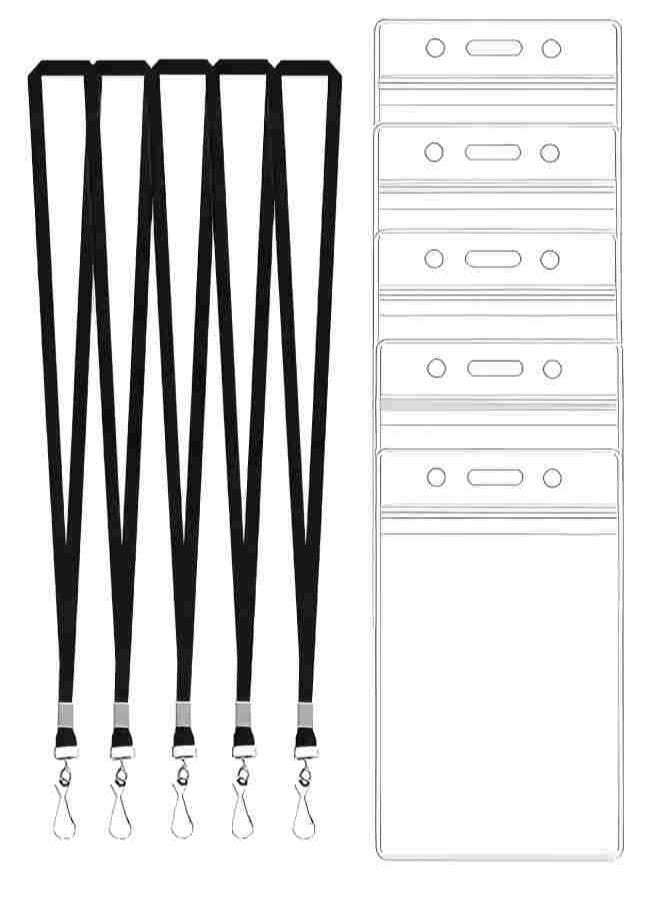 5 PCS Plastic Name Badge Holders with Lanyard Clear Waterproof ID Badge Holder with Clip Lanyard for School Business Office Vertical - Image 1