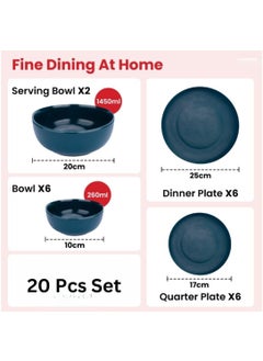 Kuber Industries Kuber Industries 20 Pcs Ceramic Dinner Set | Dishwasher & Microwave Safe | Crockery Set for Dining & Gifting | 6 Pcs Full Plates & 6 Pcs Half Plate & 2 Pcs Serving Bowl & 6 Pcs Bowl | Green  - Image 4