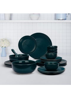 Kuber Industries Kuber Industries 20 Pcs Ceramic Dinner Set | Dishwasher & Microwave Safe | Crockery Set for Dining & Gifting | 6 Pcs Full Plates & 6 Pcs Half Plate & 2 Pcs Serving Bowl & 6 Pcs Bowl | Green  - Image 1