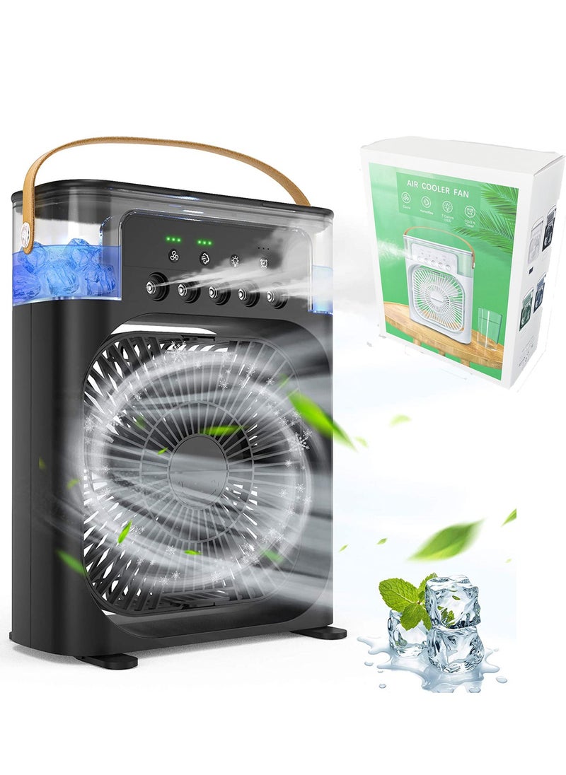 Generic Portable Air Conditioner Fan Mini Evaporative Air Cooler with 7 Colors LED Light 1/2/3 H Timer 3 Wind Speeds and 3 Spray Modes for Office Home Dorm Travel(Black)  - Image 1