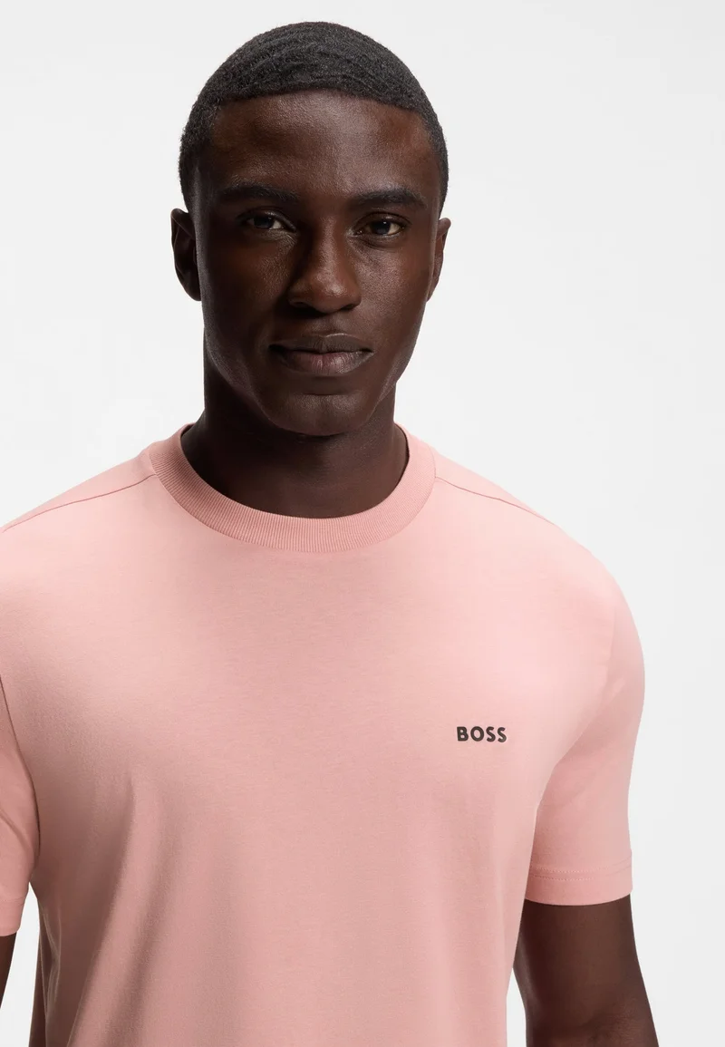 BOSS light pink Stretch-cotton T-shirt with logo detail for Men | Best Price UAE