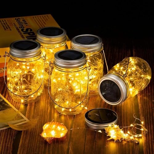 VOOKRY Solar Mason Jar Lights - 10 Pack 30 LED Waterproof Outdoor Fairy Firefly Jar Lids String Lights with Hangers (No Jars) for Mason Jars Patio Garden Yard Party Wedding Decoration(Warm White) - Image 3