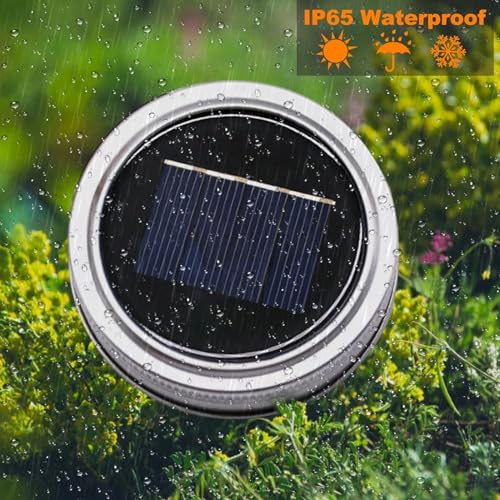 VOOKRY Solar Mason Jar Lights - 10 Pack 30 LED Waterproof Outdoor Fairy Firefly Jar Lids String Lights with Hangers (No Jars) for Mason Jars Patio Garden Yard Party Wedding Decoration(Warm White) - Image 5