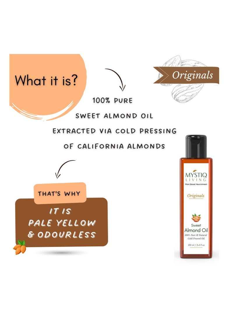 Mystiq Living Cold Pressed Sweet Almond Oil Badam Rogan for Face Glowing Skin 100% Pure 100 ML - Image 2