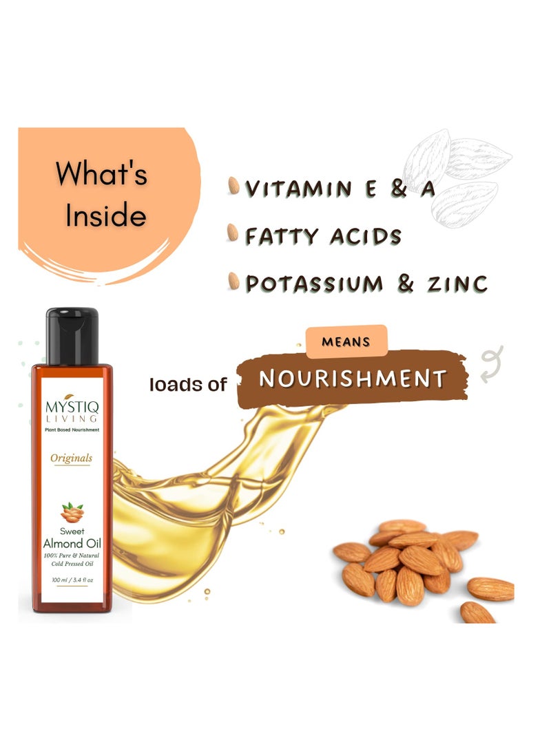 Mystiq Living Cold Pressed Sweet Almond Oil Badam Rogan for Face Glowing Skin 100% Pure 100 ML - Image 3