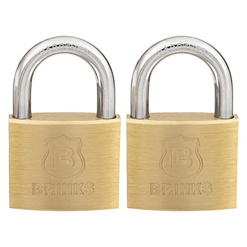 BRINKS - 40mm Solid Brass Keyed Padlock with 7/8” Shackle Clearance, 2-Pack - Chrome Plated with Hardened Steel Shackle, 171-40202 - Image 1