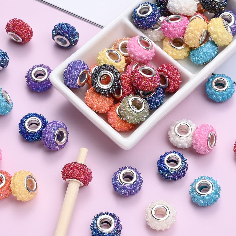 PIPITREE 50PCS Acrylic Beads 15 * 9mm Focal Beads for Pens Acrylic Flat Bulk Bead Floral Pattern AB Mixed Color 6mm Large Hole Bead for Keychains Beadable Pens DIY Crafts Jewelry Making & Gift Giving - Image 3