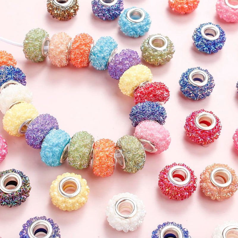 PIPITREE 50PCS Acrylic Beads 15 * 9mm Focal Beads for Pens Acrylic Flat Bulk Bead Floral Pattern AB Mixed Color 6mm Large Hole Bead for Keychains Beadable Pens DIY Crafts Jewelry Making & Gift Giving - Image 2