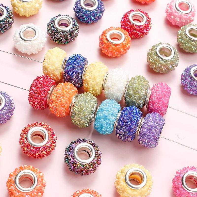 PIPITREE 50PCS Acrylic Beads 15 * 9mm Focal Beads for Pens Acrylic Flat Bulk Bead Floral Pattern AB Mixed Color 6mm Large Hole Bead for Keychains Beadable Pens DIY Crafts Jewelry Making & Gift Giving - Image 5