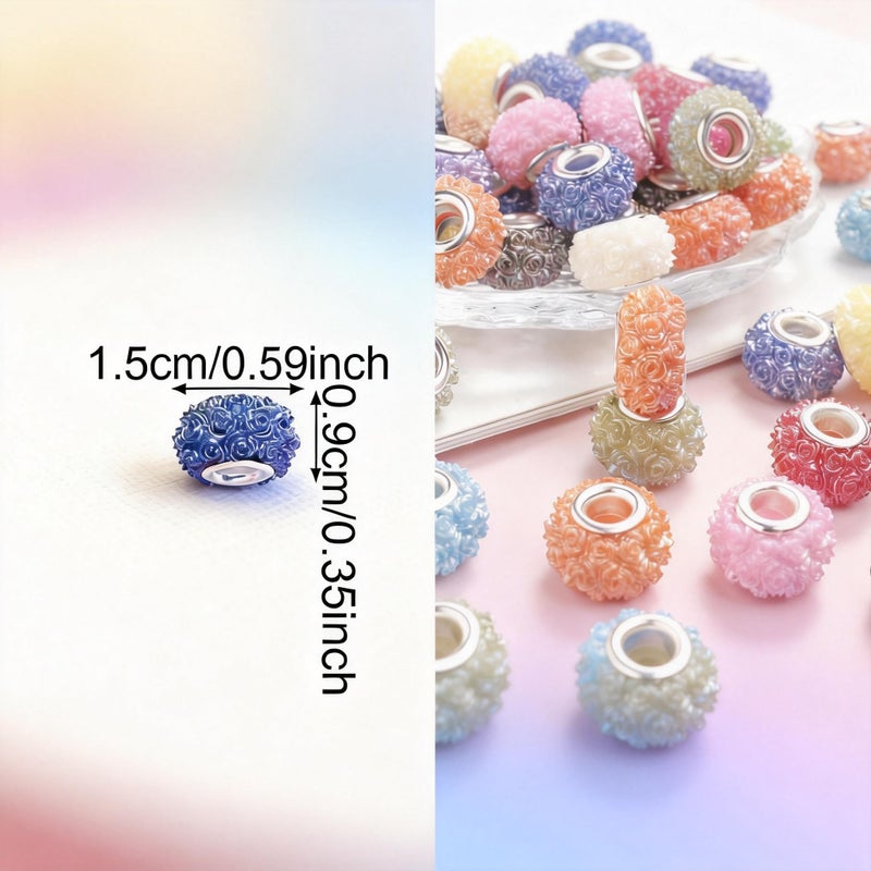 PIPITREE 50PCS Acrylic Beads 15 * 9mm Focal Beads for Pens Acrylic Flat Bulk Bead Floral Pattern AB Mixed Color 6mm Large Hole Bead for Keychains Beadable Pens DIY Crafts Jewelry Making & Gift Giving - Image 4