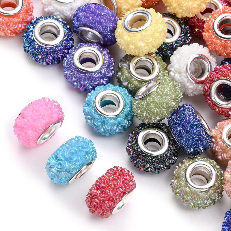 PIPITREE 50PCS Acrylic Beads 15 * 9mm Focal Beads for Pens Acrylic Flat Bulk Bead Floral Pattern AB Mixed Color 6mm Large Hole Bead for Keychains Beadable Pens DIY Crafts Jewelry Making & Gift Giving - Image 1