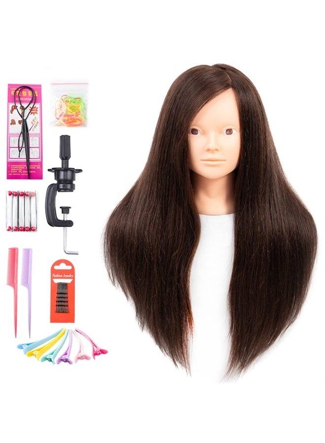 NAYOO Mannequin Head with Hair and Stand, 60% Real Hair Mannequins to Practice on, Doll Head for Hair Styling, Real Hair Mannequin Heads for Makeup Practice, Manikin Head Cosmetology(4#, non-makeup) - Image 1