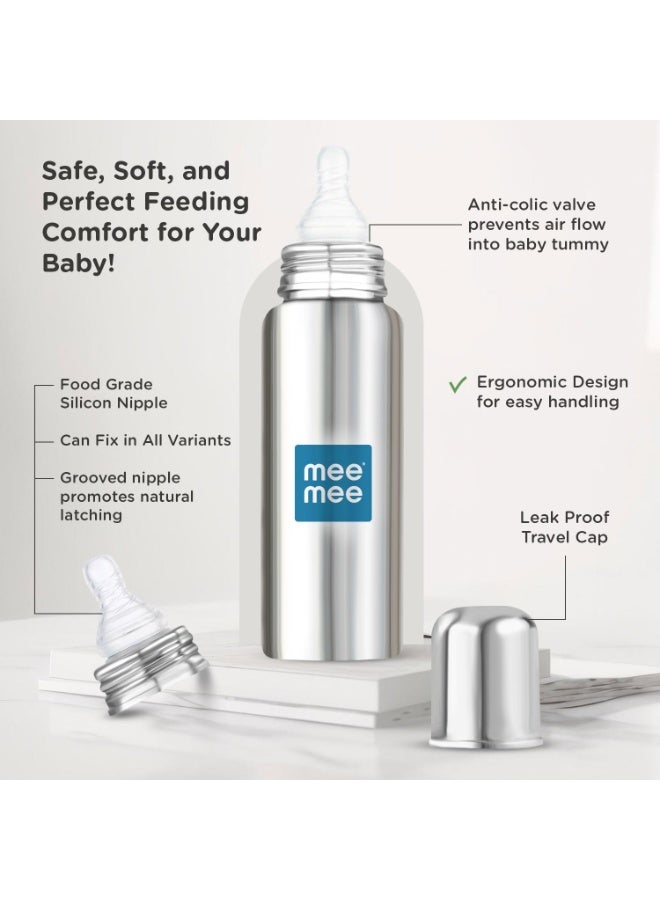 Mee Mee Baby Steel Feeding Bottle 250ml | Baby Milk Bottle with Advanced Anti Colic Valve, BPA Free, Soft Silicone Teat, Wide Neck for Babies/Infants/Newborns of 0-2 Years - Image 4