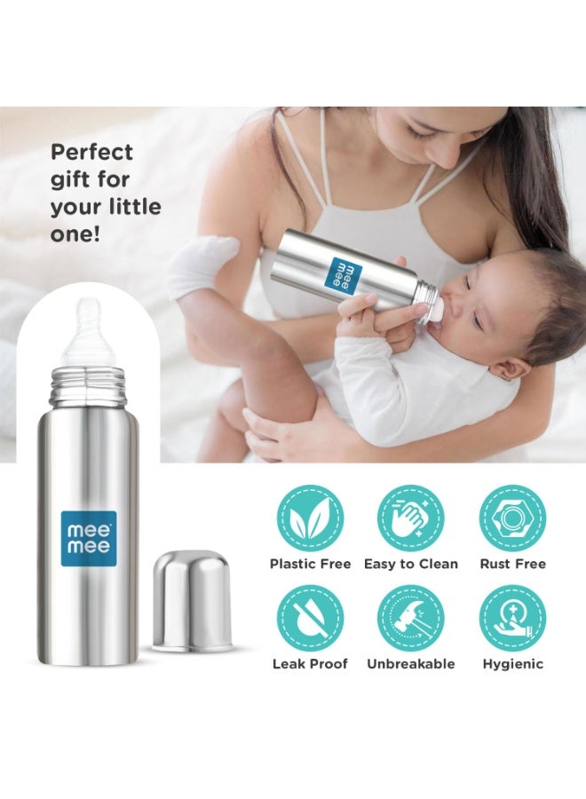 Mee Mee Baby Steel Feeding Bottle 250ml | Baby Milk Bottle with Advanced Anti Colic Valve, BPA Free, Soft Silicone Teat, Wide Neck for Babies/Infants/Newborns of 0-2 Years - Image 2