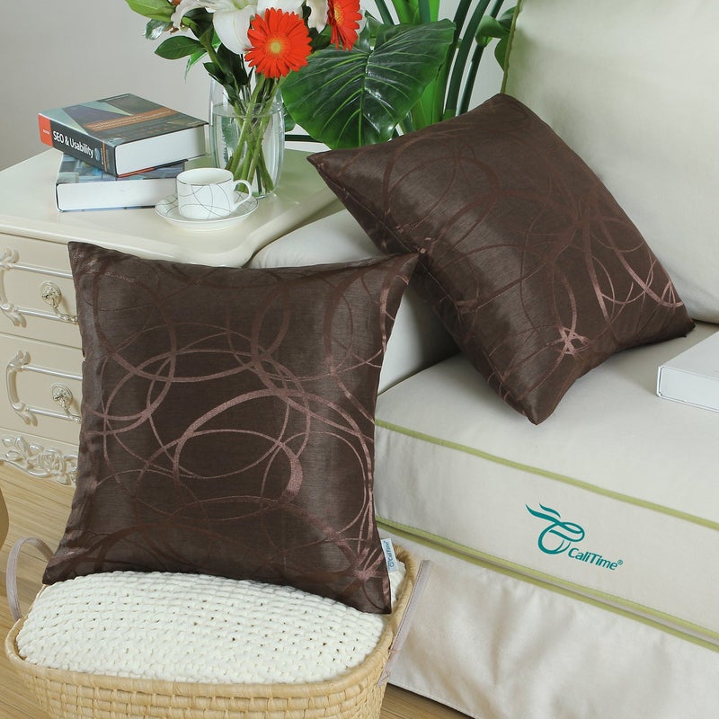 CaliTime CaliTime Throw Pillow Covers Pack of 2 Modern Shining & Dull Contrast Circles Rings Accent Geometric Cushion Cases Shells for Couch Sofa Home Decor 16 X 16 Inches Coffee  - Image 4