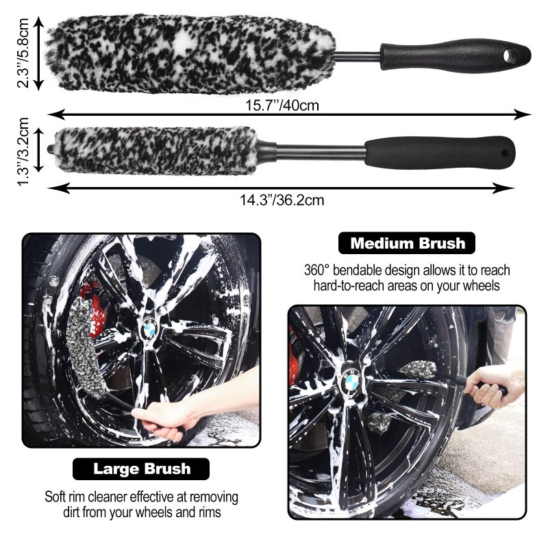 NIKCOSMK 3PCS Wheel Brush Kit for Cleaning Wheel and Tire, Wheel and Rim Brush, Car Detailing Brushes, Bendable & Durable Car Wheel Rim Cleaner Brush Set,Car Detailing Cleaning Brush Supplies Kit - Image 2