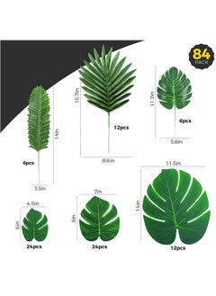 Generic Palm Leaves Artificial Tropical Monstera, 84 Pcs 6 Kinds Large and Small, Green Fake Palm Leaf Decorations, with Stems for Jungle, Party, Table Decoration, Wedding Birthday Theme Party.  - Image 2