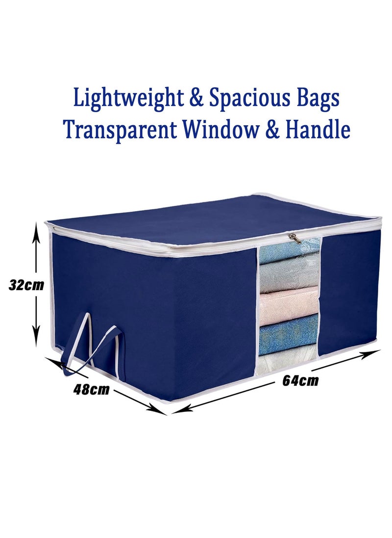AARON INC AARON INC Blanket Cover Underbed Storage Bag Clothes Storage Organizer with Window Zipper Closure Handle Cloth Organiser Duvet Cover Leheriya Design Large Capacity Pack of 3 Blue  - Image 2