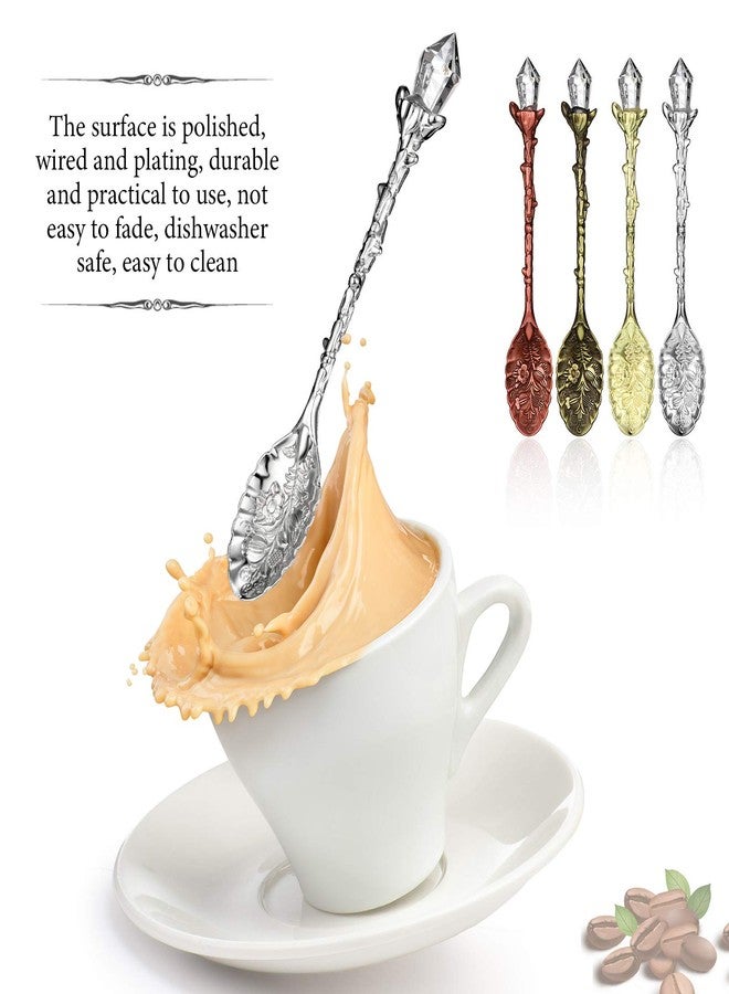 Honoson 16 Pieces Retro Tea Spoons for Tea Party Crystal Spoons Crystal Witch Spoon Decorative Coffee Spoon Vintage Carved Teaspoons Antique Coffee Teaspoon for Cafe Tableware Witch Party Favors - Image 3