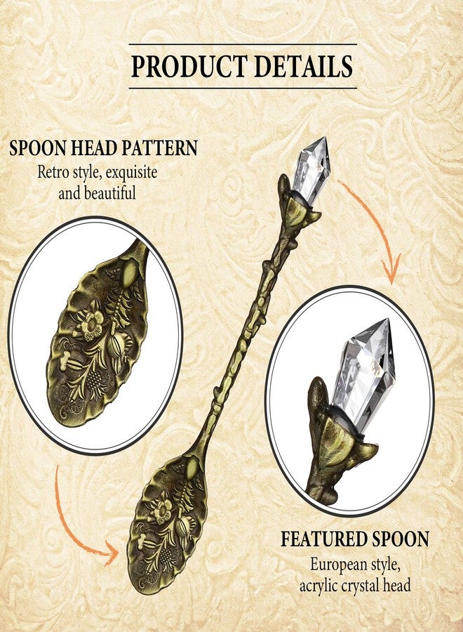 Honoson 16 Pieces Retro Tea Spoons for Tea Party Crystal Spoons Crystal Witch Spoon Decorative Coffee Spoon Vintage Carved Teaspoons Antique Coffee Teaspoon for Cafe Tableware Witch Party Favors - Image 4