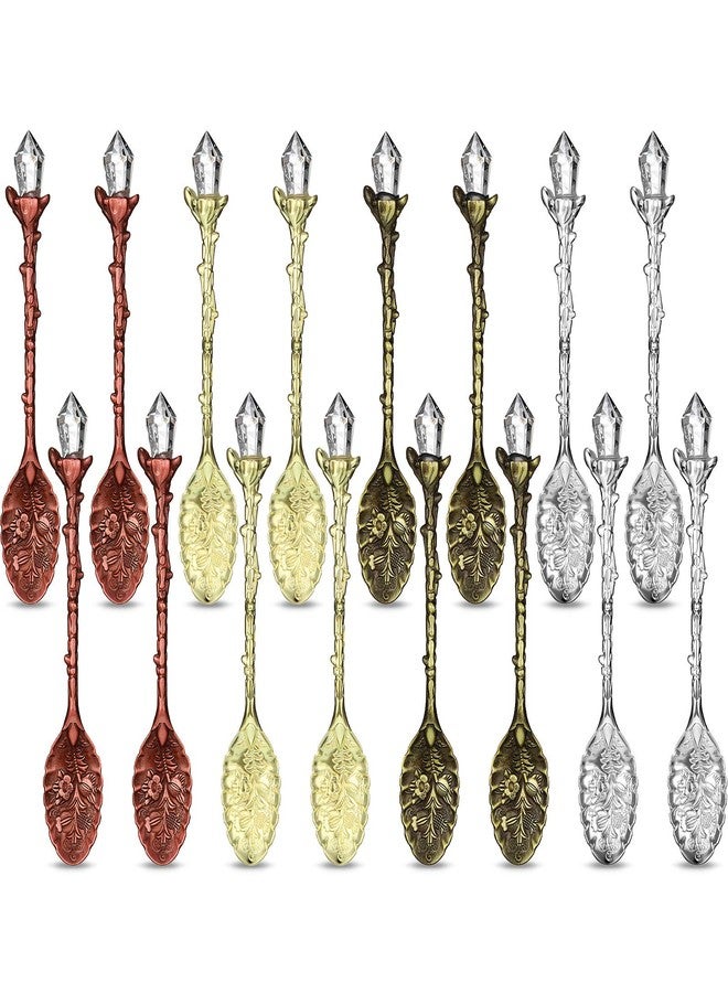 Honoson 16 Pieces Retro Tea Spoons for Tea Party Crystal Spoons Crystal Witch Spoon Decorative Coffee Spoon Vintage Carved Teaspoons Antique Coffee Teaspoon for Cafe Tableware Witch Party Favors - Image 1