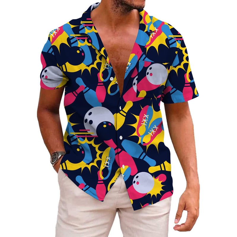 KYKU Men's Bowling Shirts Summer Beach Shirt Casual Button Down Short Sleeve - Image 1
