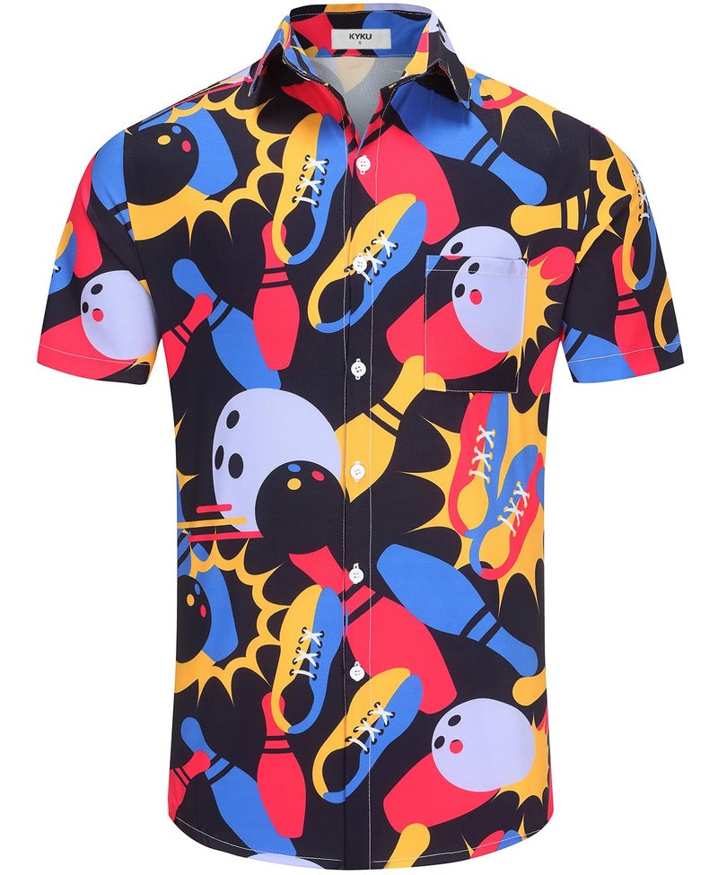 KYKU Men's Bowling Shirts Summer Beach Shirt Casual Button Down Short Sleeve - Image 4