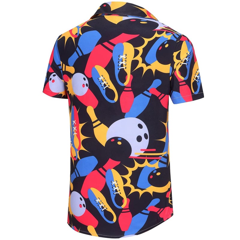 KYKU Men's Bowling Shirts Summer Beach Shirt Casual Button Down Short Sleeve - Image 5
