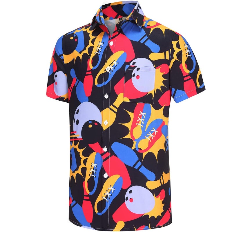 KYKU Men's Bowling Shirts Summer Beach Shirt Casual Button Down Short Sleeve - Image 3