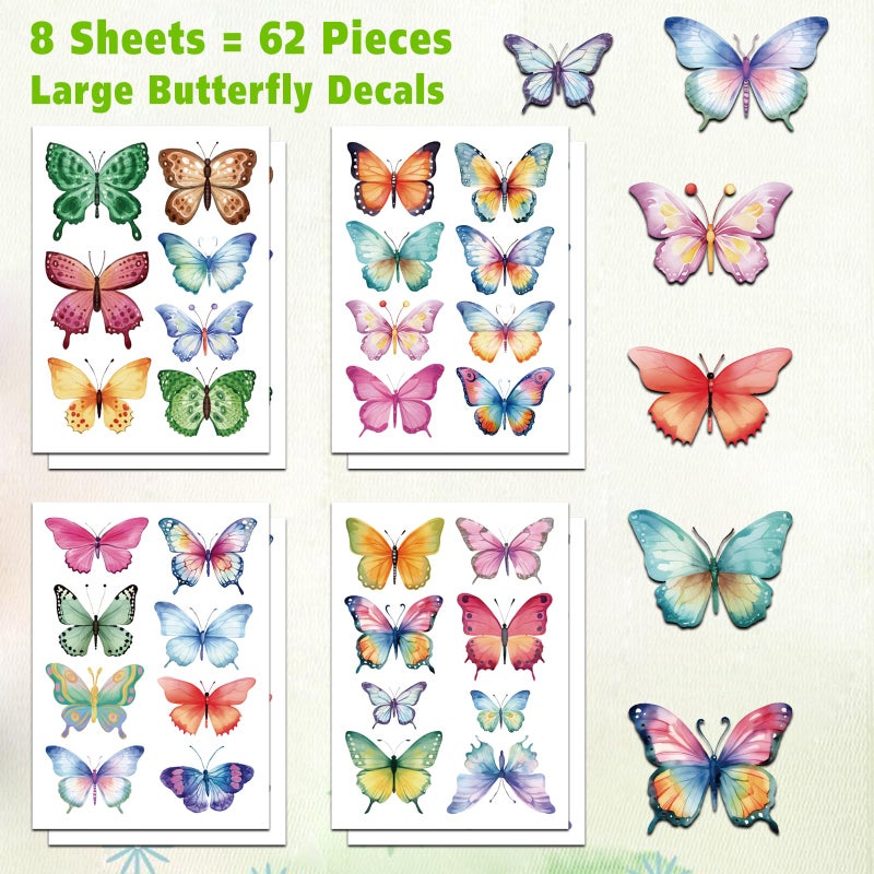 AOWDIAO 62 Large Butterfly Wall Decals - Peel and Stick Vinyl Wall Stickers for Room Decor  Safe for Walls  Repositionable - Image 2