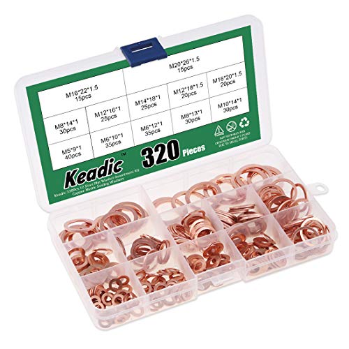 Keadic مجموعة كيديك من 320 قطعة من حلقات النحاس، 12 حجم من حلقات الضغط النحاسية، حلقات ختم النحاس، حلقة مسطحة لمقبس الزيت، طقم حشوات مسطحة لمجموعة متنوعة للاستخدامات السيارات M6 M8 M10 M12 M14 M16 M18 M20 - Image 5
