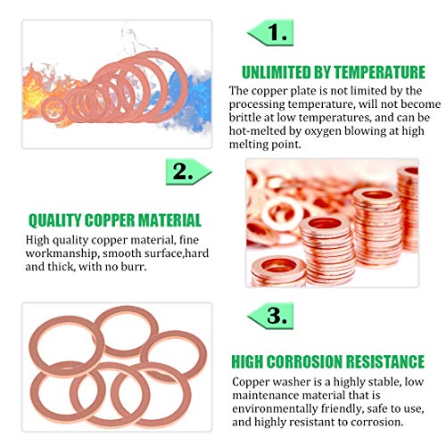 Keadic مجموعة كيديك من 320 قطعة من حلقات النحاس، 12 حجم من حلقات الضغط النحاسية، حلقات ختم النحاس، حلقة مسطحة لمقبس الزيت، طقم حشوات مسطحة لمجموعة متنوعة للاستخدامات السيارات M6 M8 M10 M12 M14 M16 M18 M20 - Image 4