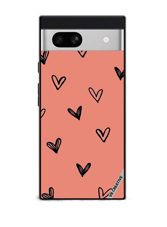 VR CREATIVE Protective Case Cover For Google Pixel 7a Flying Hearts Sketch Design Multicolour - Image 1