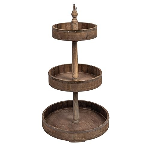 Creative Co-op Decorative Wood & Tin 3 Tier Tray - Image 1