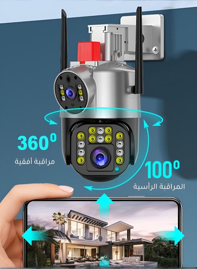 كاميرا مراقبة لاسلكية ذكية ثنائية العدسة واي فاي للأماكن الخارجية - كاميرا بانورامية ٣٦٠ درجة مع شاشة مزدوجة وتتبع ذكي، مقاومة للماء IP66 مع إنذار صوتي وضوئي - Image 3