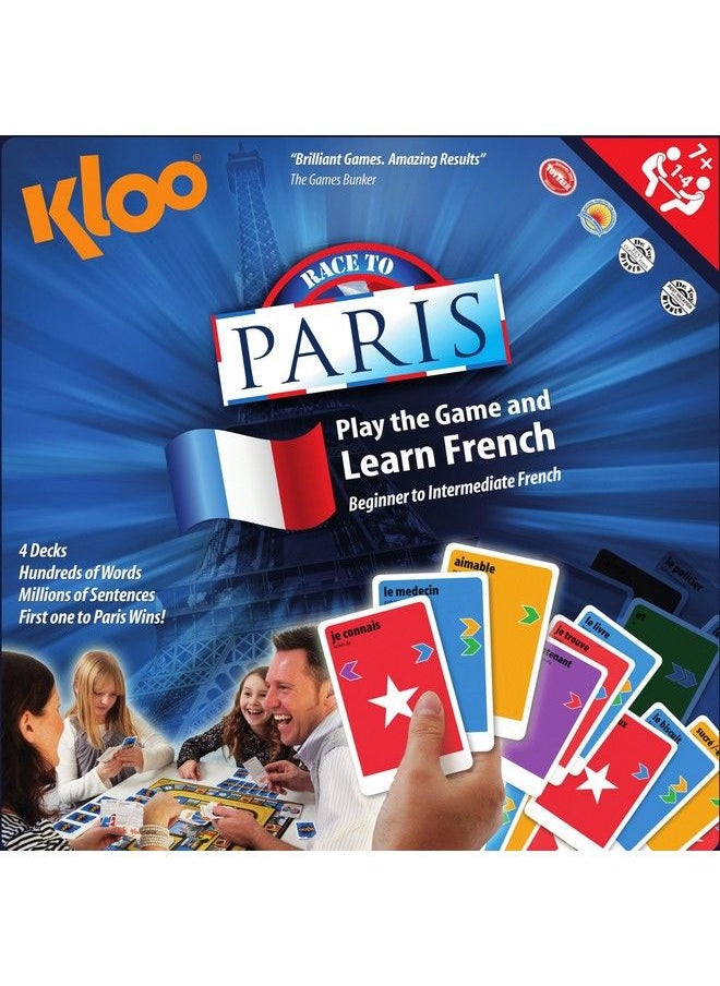 KLOO Games - Learn French With Kloo'S Race To Paris Board Game 4 Decks Award Winning Fun Beginner To Intermediate - Image 1