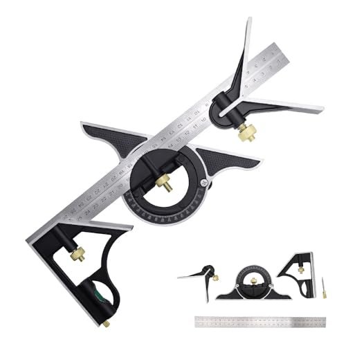 BAUSATZ 12 inch Stainless Steel Combo Square - Universal Bevel 180 Degree Angle Combination Square Set Protractor Ruler - Image 1