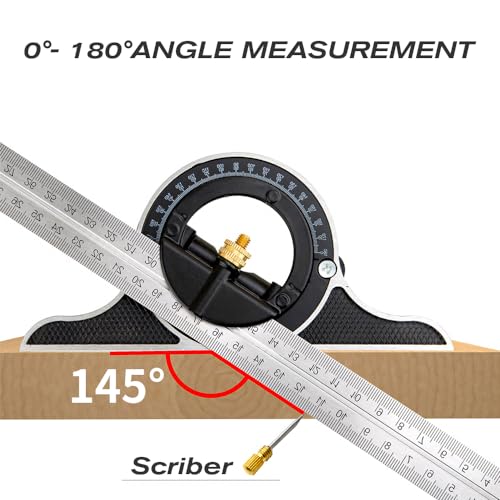 BAUSATZ 12 inch Stainless Steel Combo Square - Universal Bevel 180 Degree Angle Combination Square Set Protractor Ruler - Image 3