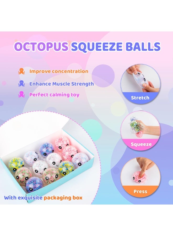 Moonmen 12 Pack Octopus Fidget Stress Balls Squishy Toys, Cute Octopus Stress Relief Stress Ball, Bulk Squishy Squeeze Ball Set and Birthday Party Favors - Image 2