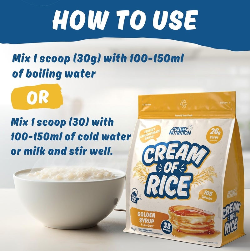 Applied Nutrition Cream of Rice 1kg Golden Syrup  Flavour High-Quality Carbohydrate Supplement for Energy & Recovery, Gluten-Free - Image 2