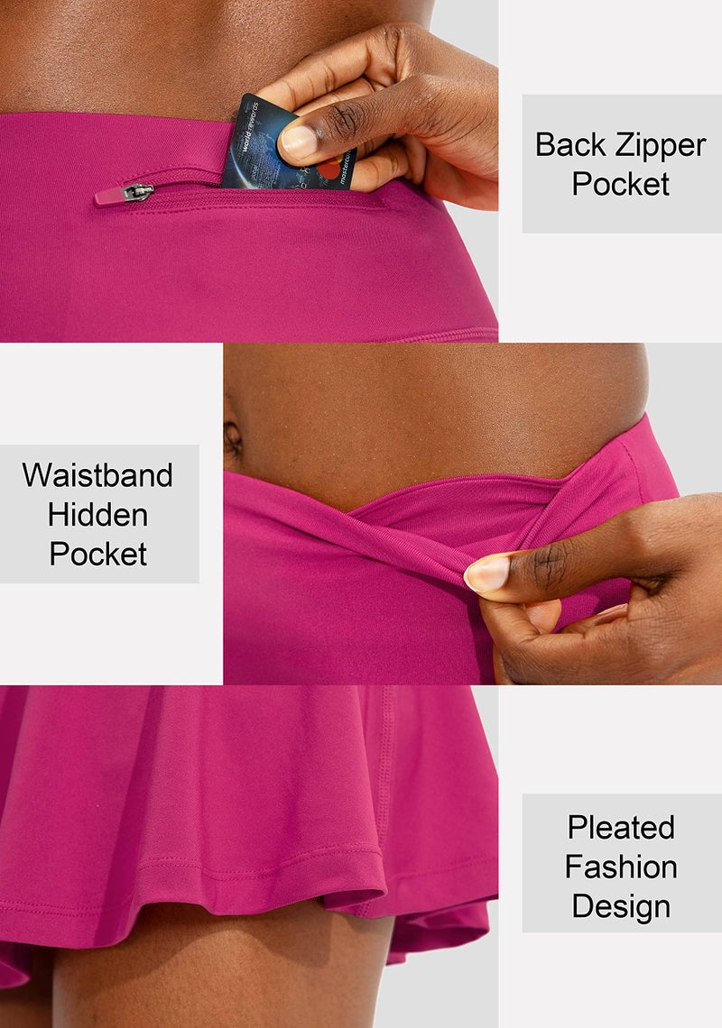 SANTINY Pleated Tennis Skirt for Women with 4 Pockets Women's High Waisted Athletic Golf Skorts Skirts for Running Casual (Deep Pink_S) - Image 4