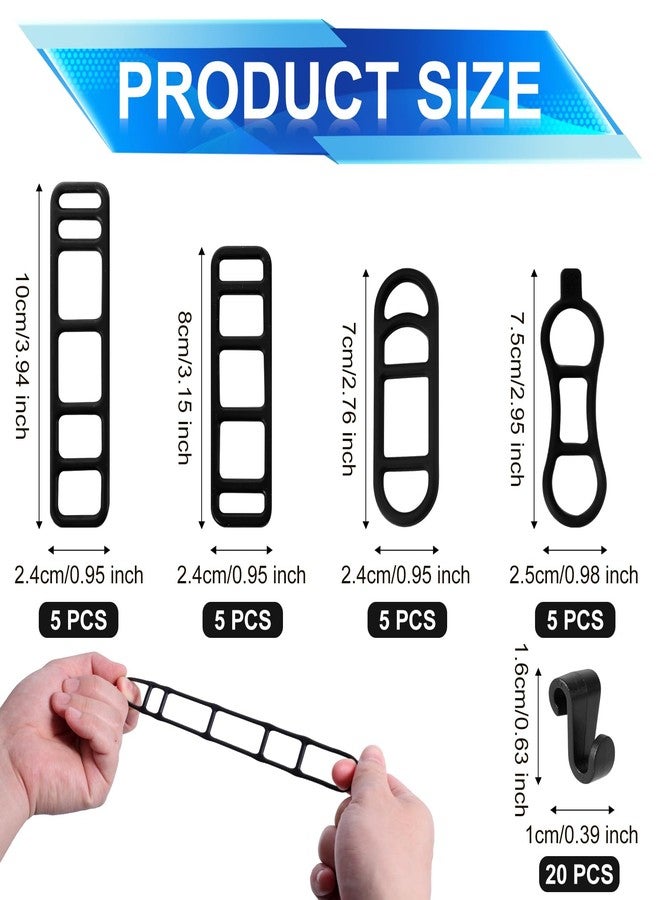 XIHIRCD مجموعة XIHIRCD من 20 قطعة من أحزمة السيليكون لإضاءة الدراجات، 4 أنماط من أحزمة مطاطية مرنة للدراجات، حامل سيليكون مرن للمصابيح اليدوية والهواتف المحمولة ومكبرات الصوت مع مشابك على شكل حرف S لمجموعات إضاءة الدراجات ومقود الدراجة - Image 2